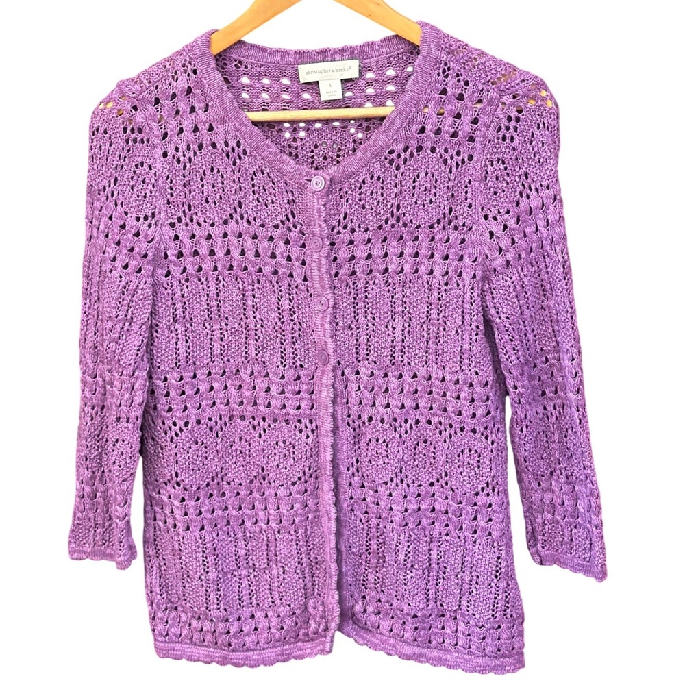Vintage Y2K Christopher & Banks Cardigan Grannycore Crochet Boho Feminine